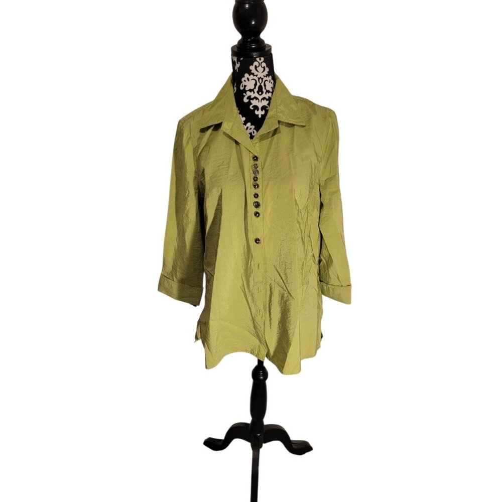 Ali Miles NWT Textured Blouse Top Tunic Green Jewel Button Front Wmn M